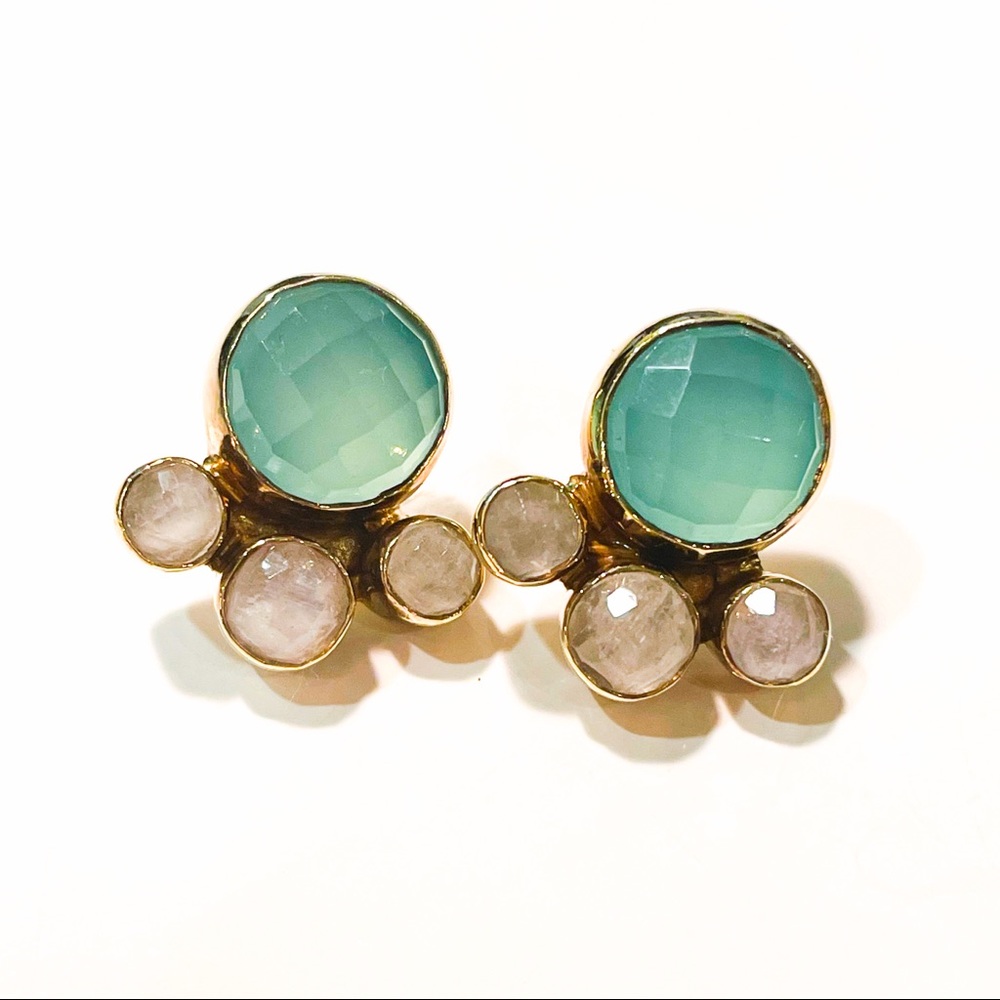 Turquoise/White Stud Earrings with Gold Plated Hardware